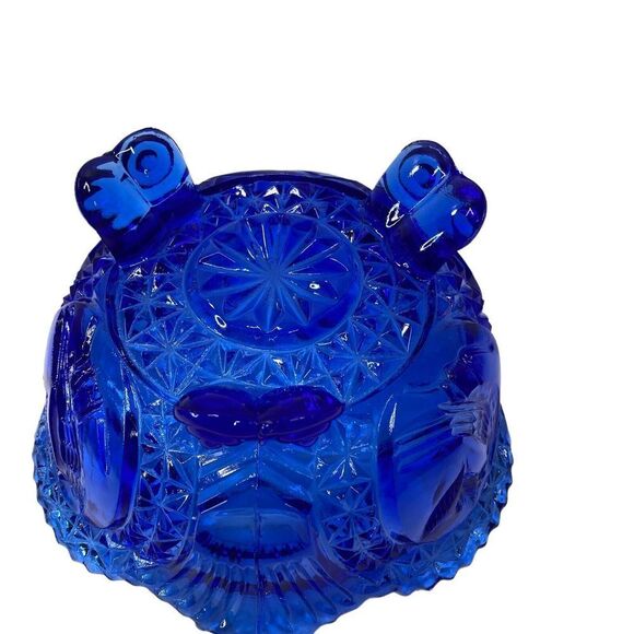 HOFBAUER Birds Cobalt Blue Glass Love Birds Candy Dish Bowl with Lid Vintage - Picture 3 of 11